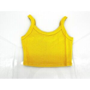 Women's Top - Mimosa Ribbed Cropped Tank Top Yellow Stretchy Round Size Small